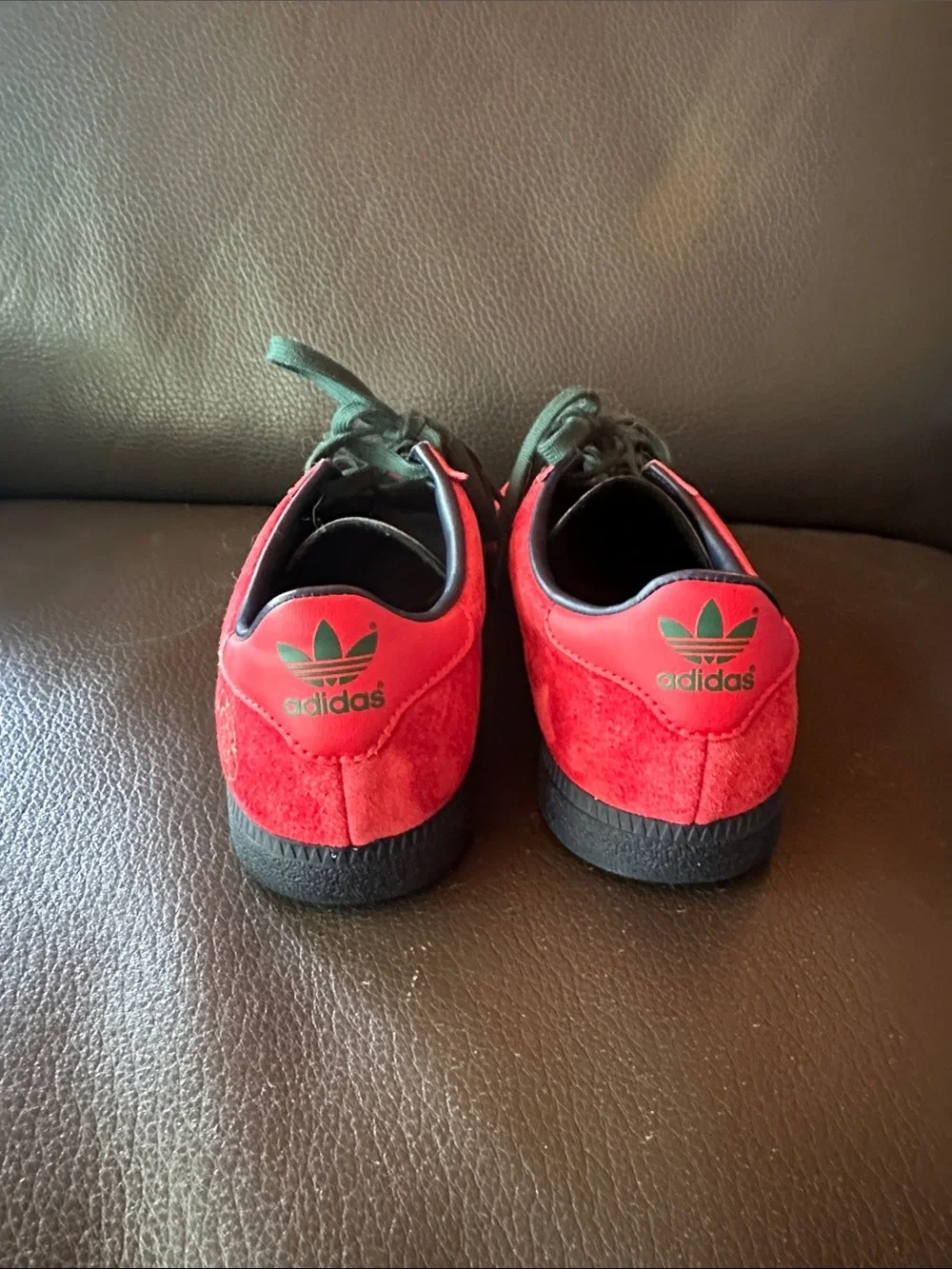 Red Suede Men's Sneakers with Black Sole and Green Laces